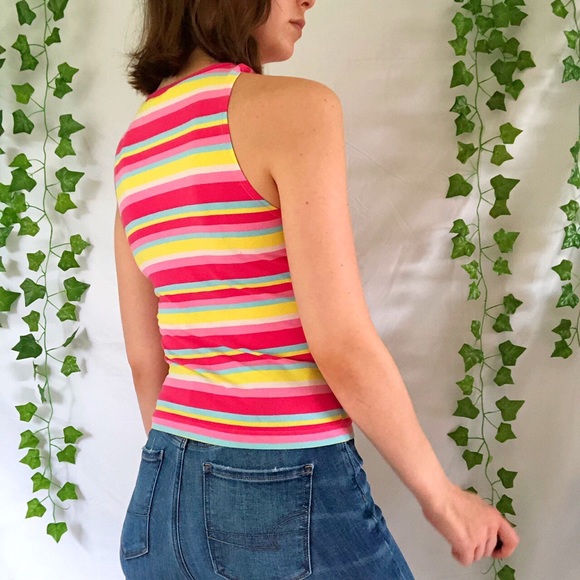 Vintage 90s or Y2K bright rainbow striped high necked tank top - Picture 4 of 4